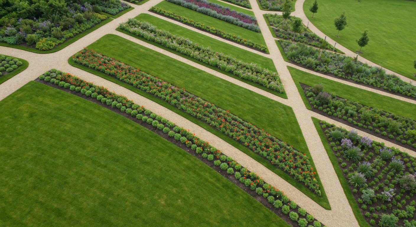 Terrain en pente avec obstacles pour comparaison performance tondeuse télécommandée ou robot tondeuse