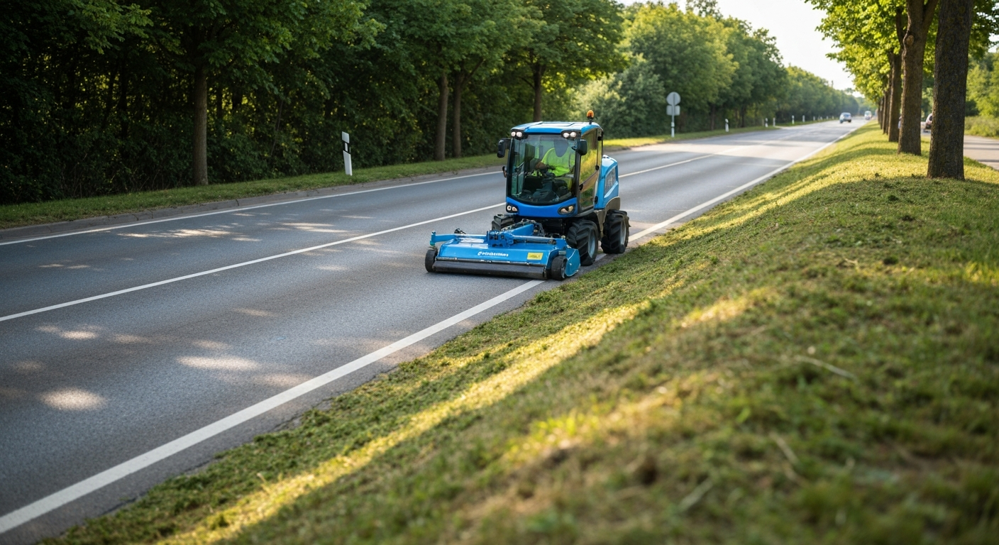 Tondeuse télécommandée collectivité 2025 entretenant les talus routiers et espaces verts municipaux