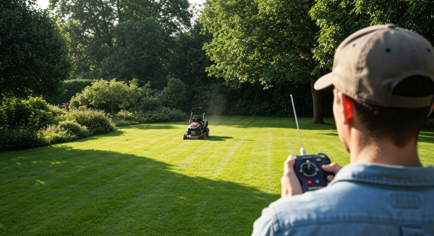 Utilisation d'une tondeuse télécommandée pas cher avec télécommande, guide pour choisir le bon modèle selon son budget et ses besoins