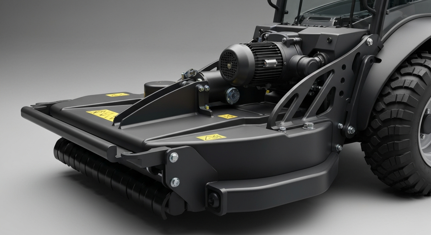 Détails techniques d'une tondeuse télécommandée abordable montrant le système de coupe et le moteur pour évaluer les critères d'achat essentiels