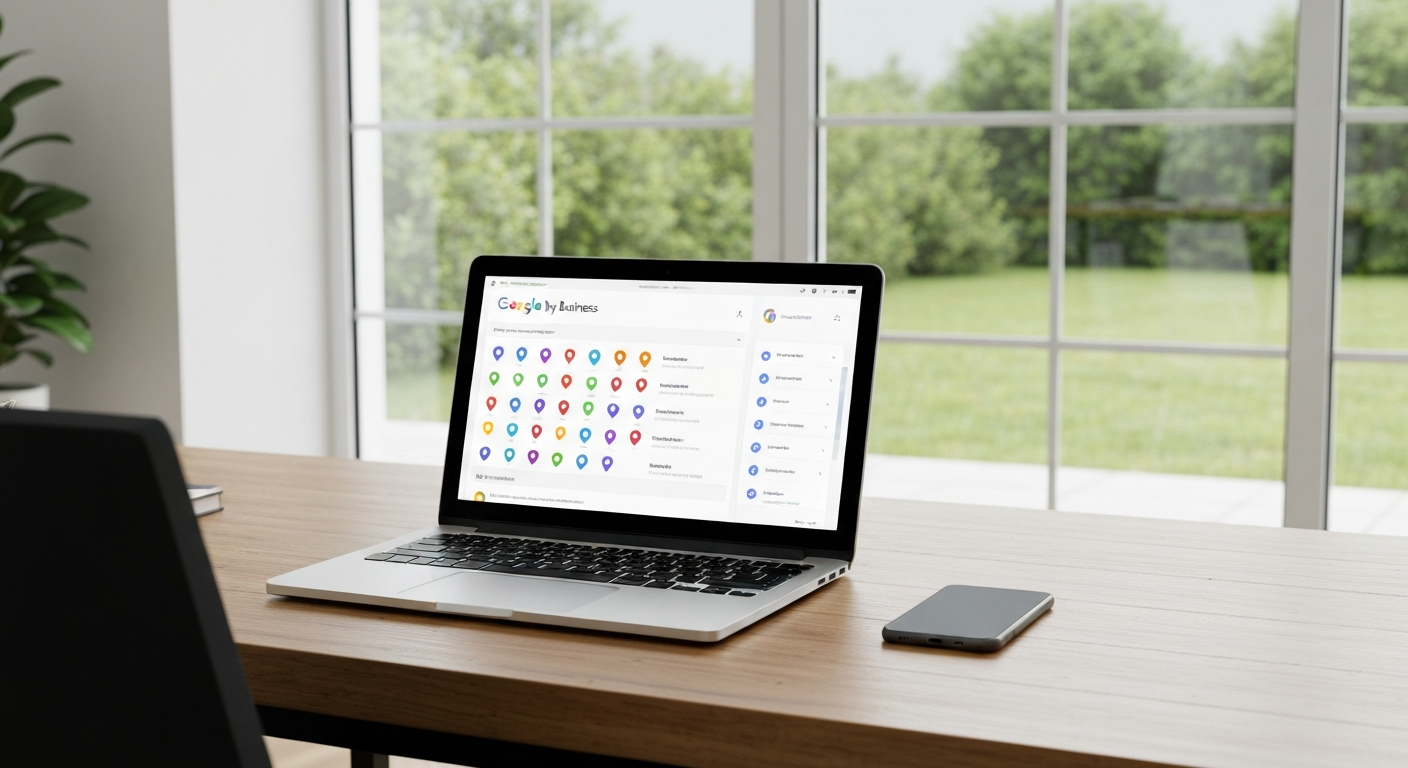 strategies-digitales-generation-lead-2026.png Interface Google My Business sur ordinateur portable montrant les stratégies digitales de génération de lead en 2026