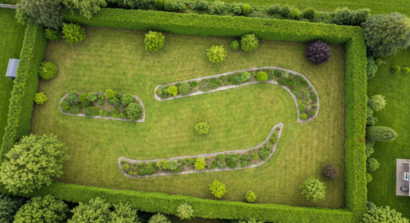 Vue aérienne d'un terrain résidentiel pour choisir sa tondeuse télécommandée selon la configuration