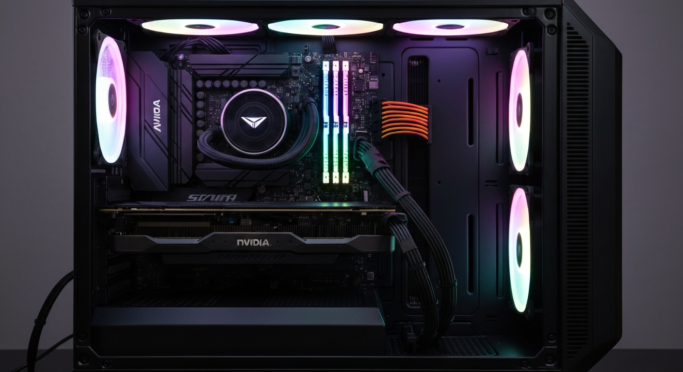 Carte graphique gaming moderne installée dans un PC pour optimiser Windows 11 et améliorer les FPS en jeu