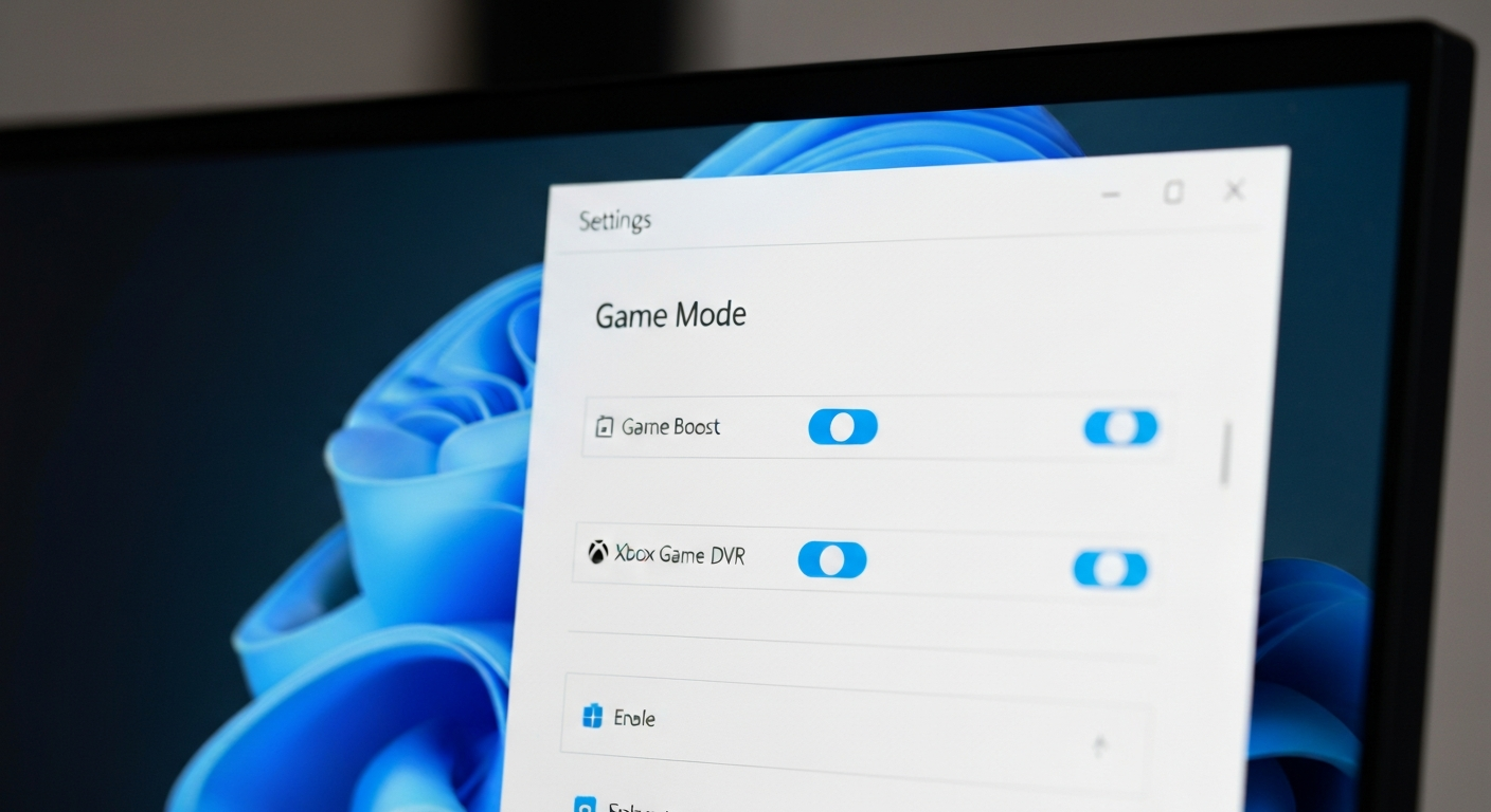 Écran des paramètres Windows 11 montrant le mode jeu activé pour optimiser les performances gaming et booster les FPS
