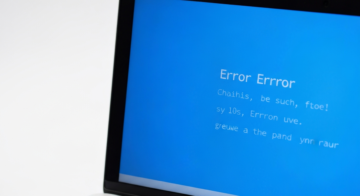 Gros plan d'un écran bleu d'ordinateur portable montrant un message d'erreur système pour expliquer ce phénomène informatique