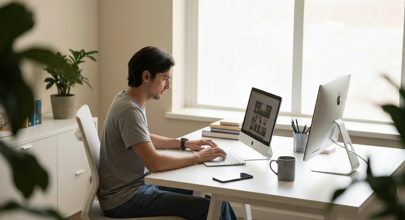 Personne tentant de résoudre un problème d'écran bleu sur son ordinateur avant de faire appel à un expert informatique