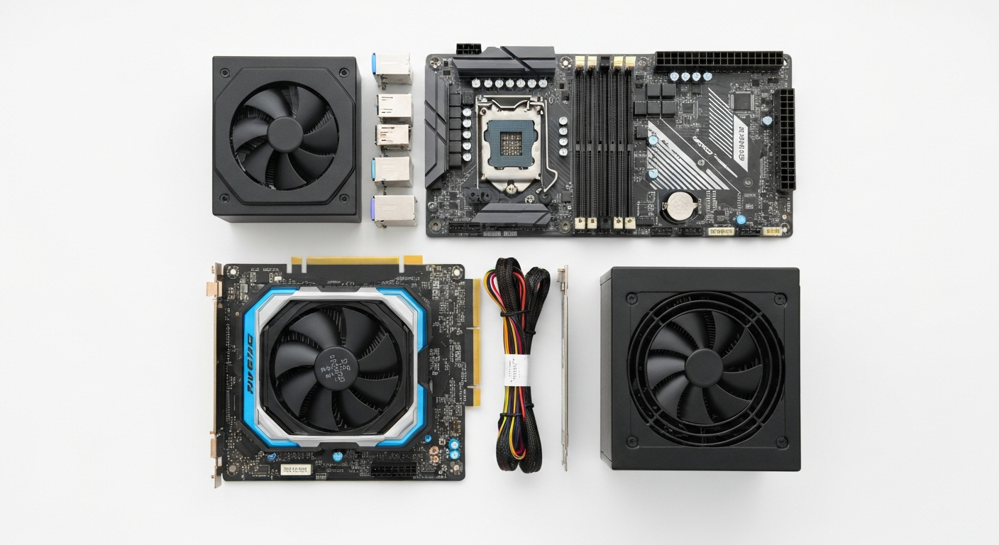 Composants informatiques organisés pour processus de montage PC à domicile