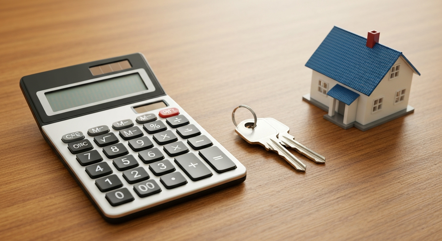 Calculatrice et clés de maison pour estimer le budget d'installation en télétravail dans une ville du sud de la France