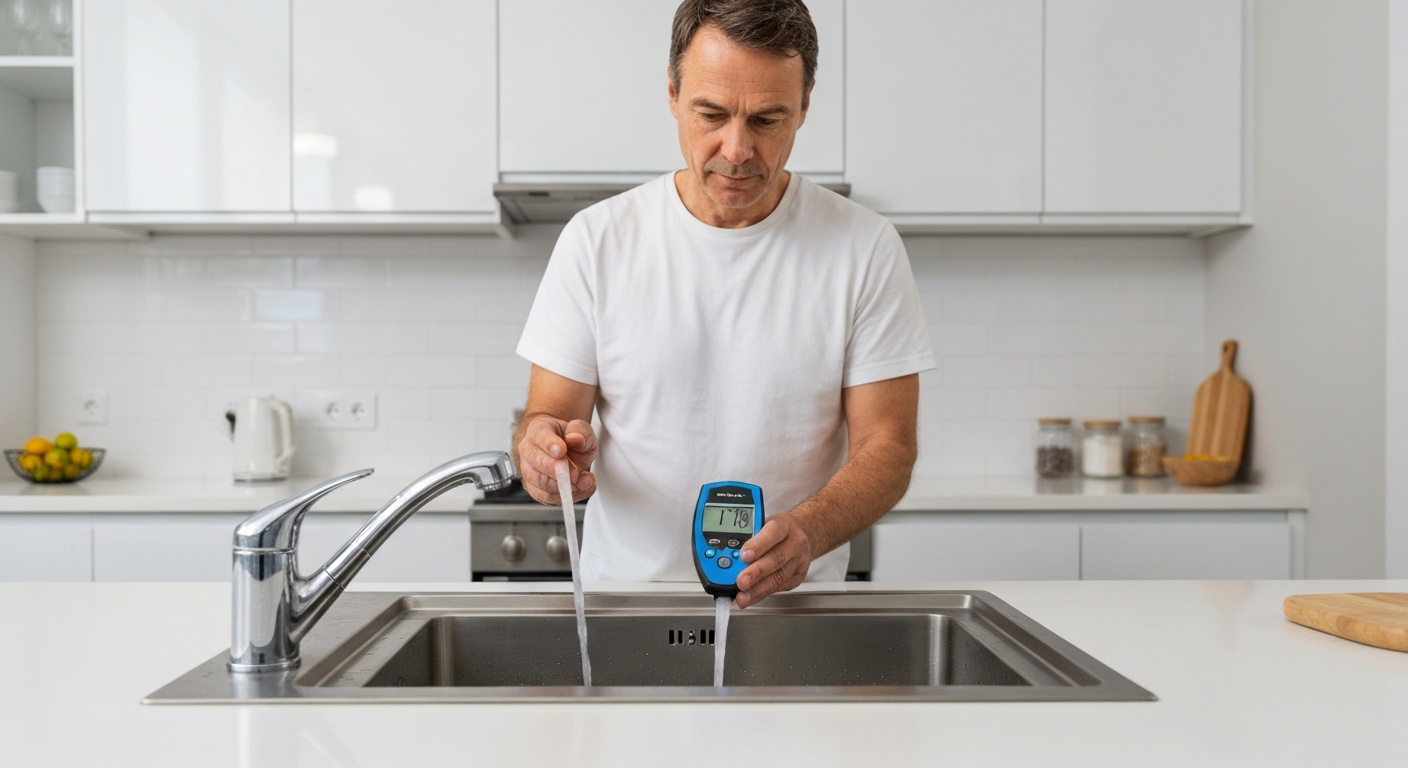 Test de dureté de l'eau avec appareil de mesure - signes nécessitant l'entretien d'un adoucisseur d'eau