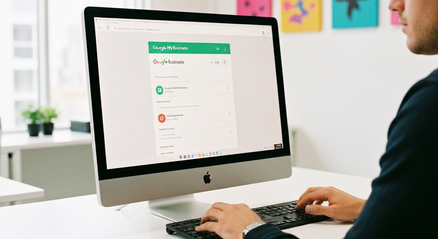 Interface de création d'une fiche Google My Business artisan étape par étape sur écran d'ordinateur