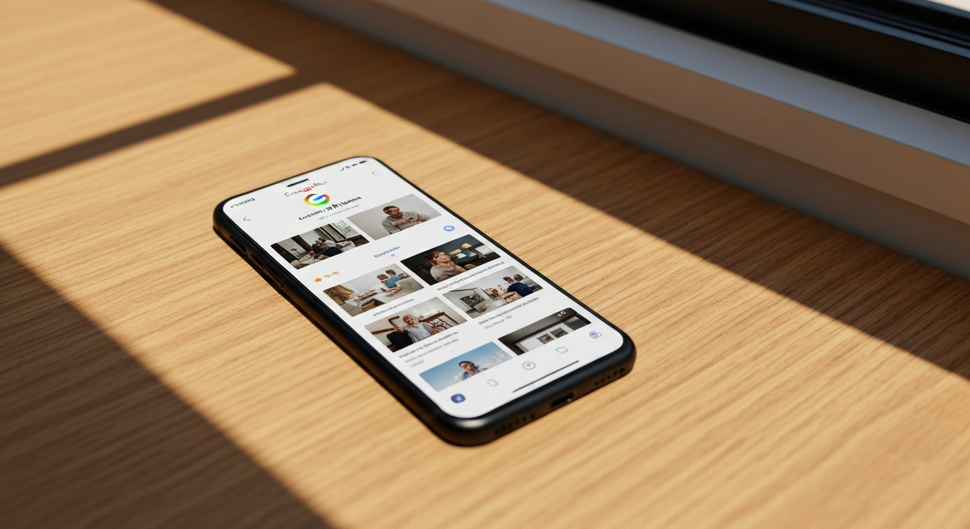 Profil Google My Business artisan optimisé avec photos professionnelles sur smartphone