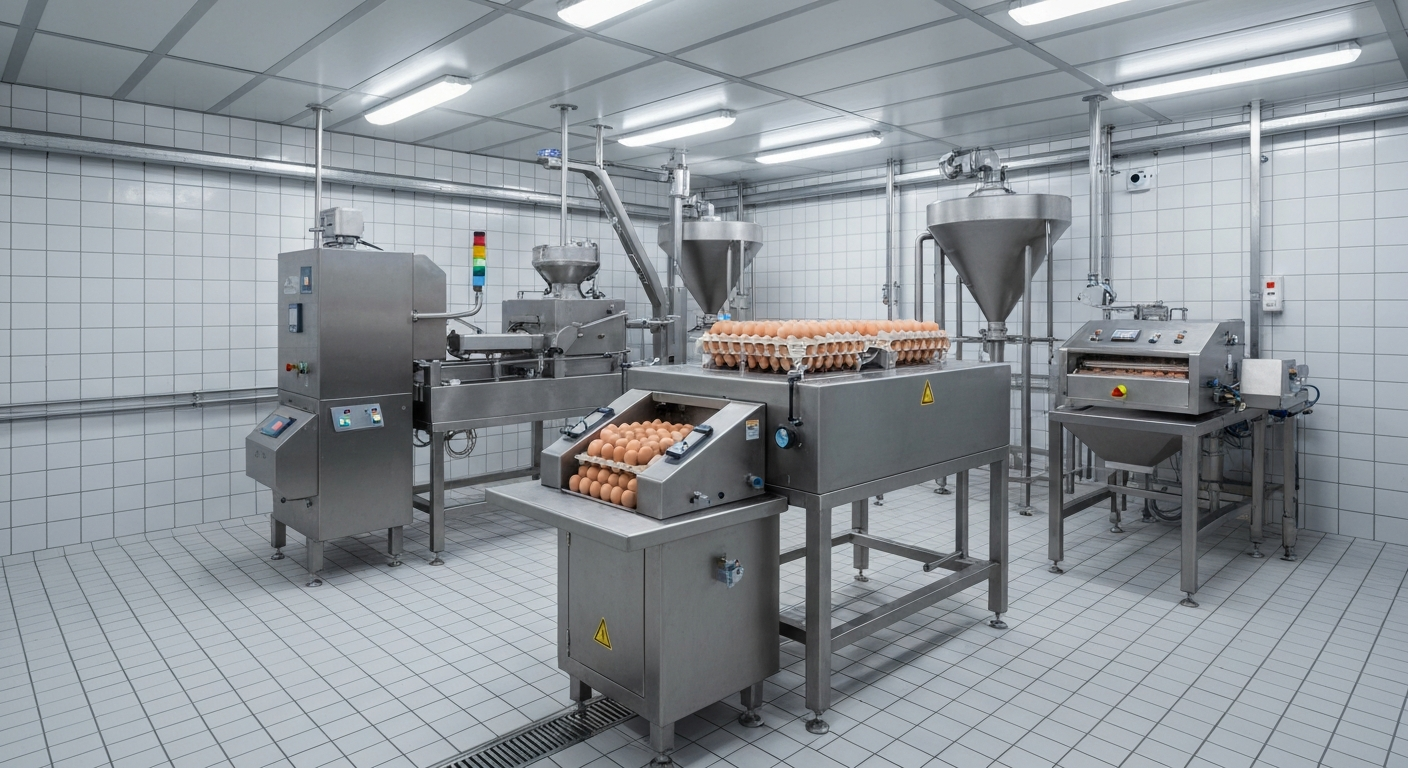 Local aux normes d'hygiène pour centre de conditionnement des œufs avec équipements de calibrage