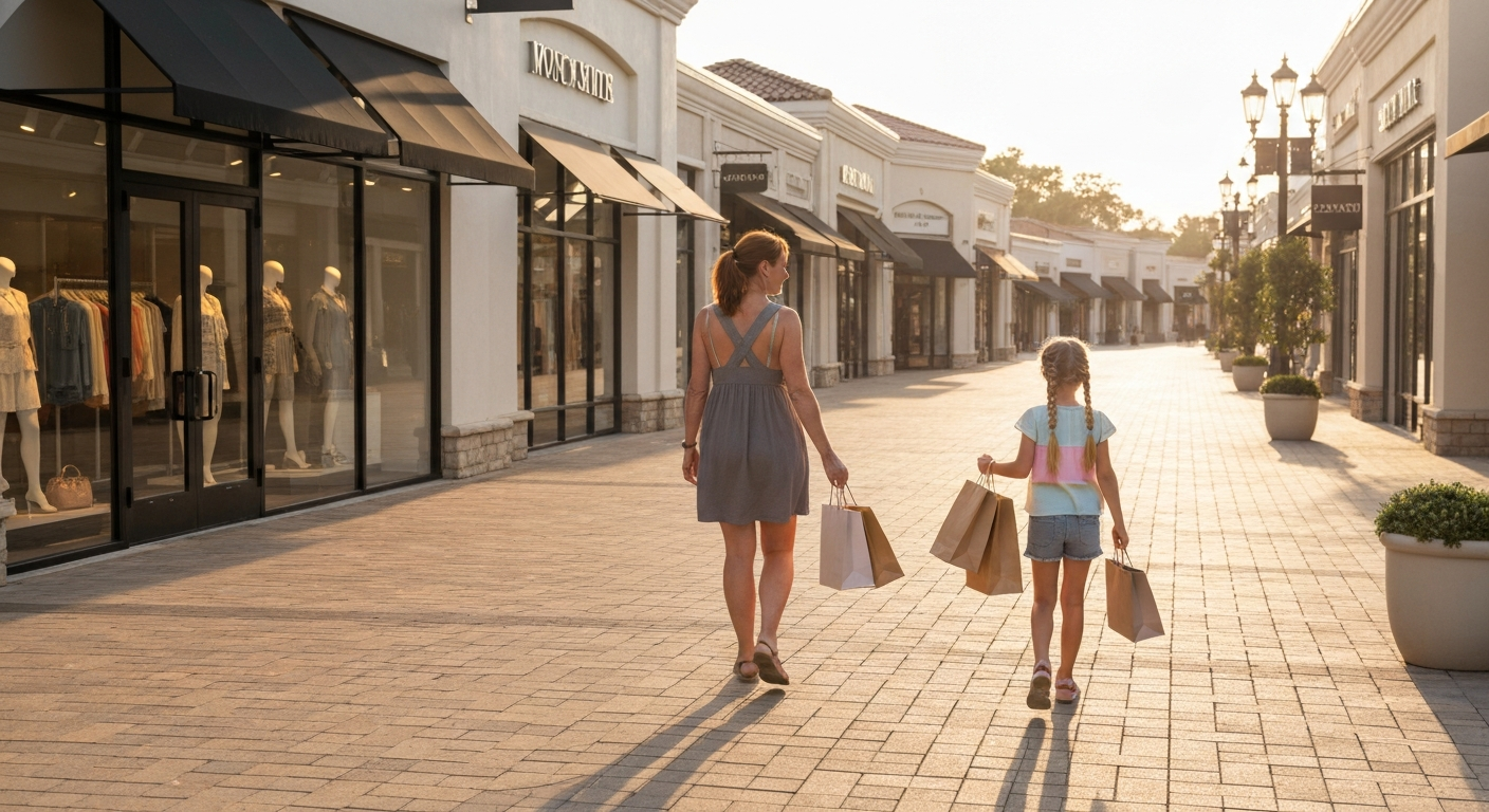 Avenue at La Vallée Village outlet centre near Disneyland Paris — ideal for discounted Disney shopping