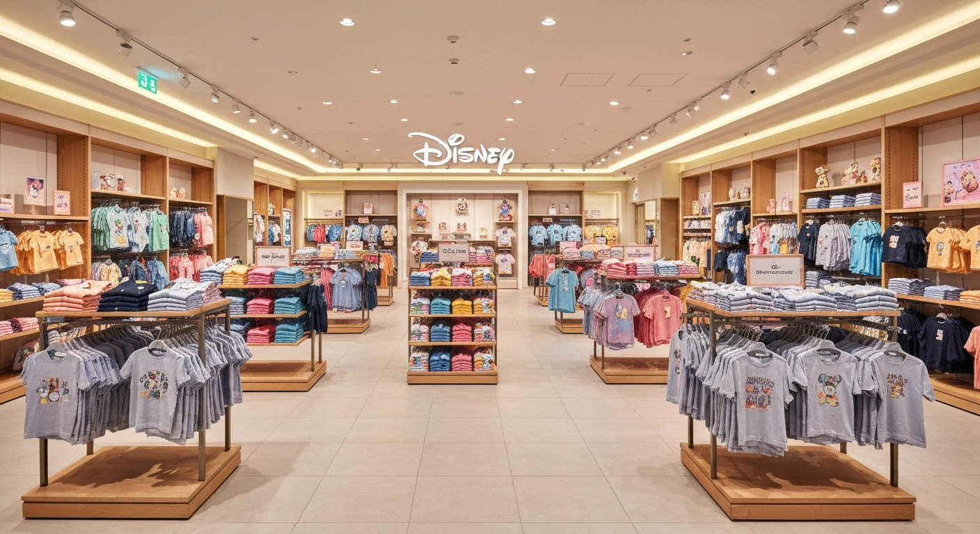 Official Disney shop-in-shop space at Primark Val d'Europe in Serris with clothing and merchandise on display