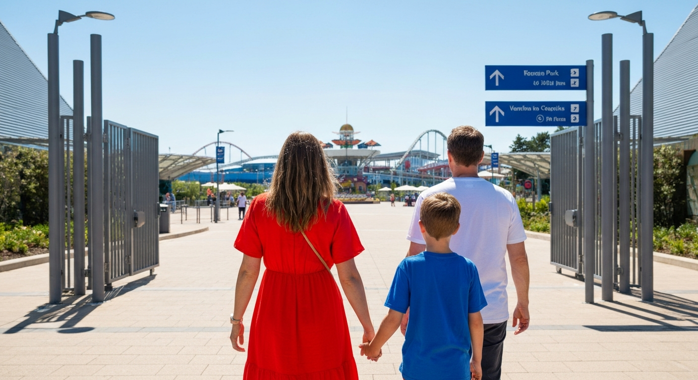 Family at the entrance to Disney Adventure World Paris to visit the World of Frozen land, tickets and access in 2026