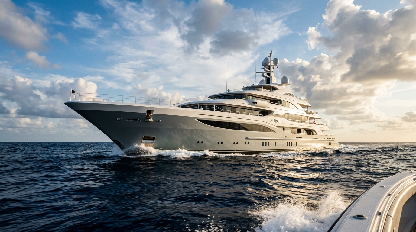 Grand yacht à moteur en mer illustrant les facteurs de prix du convoyage de bateau