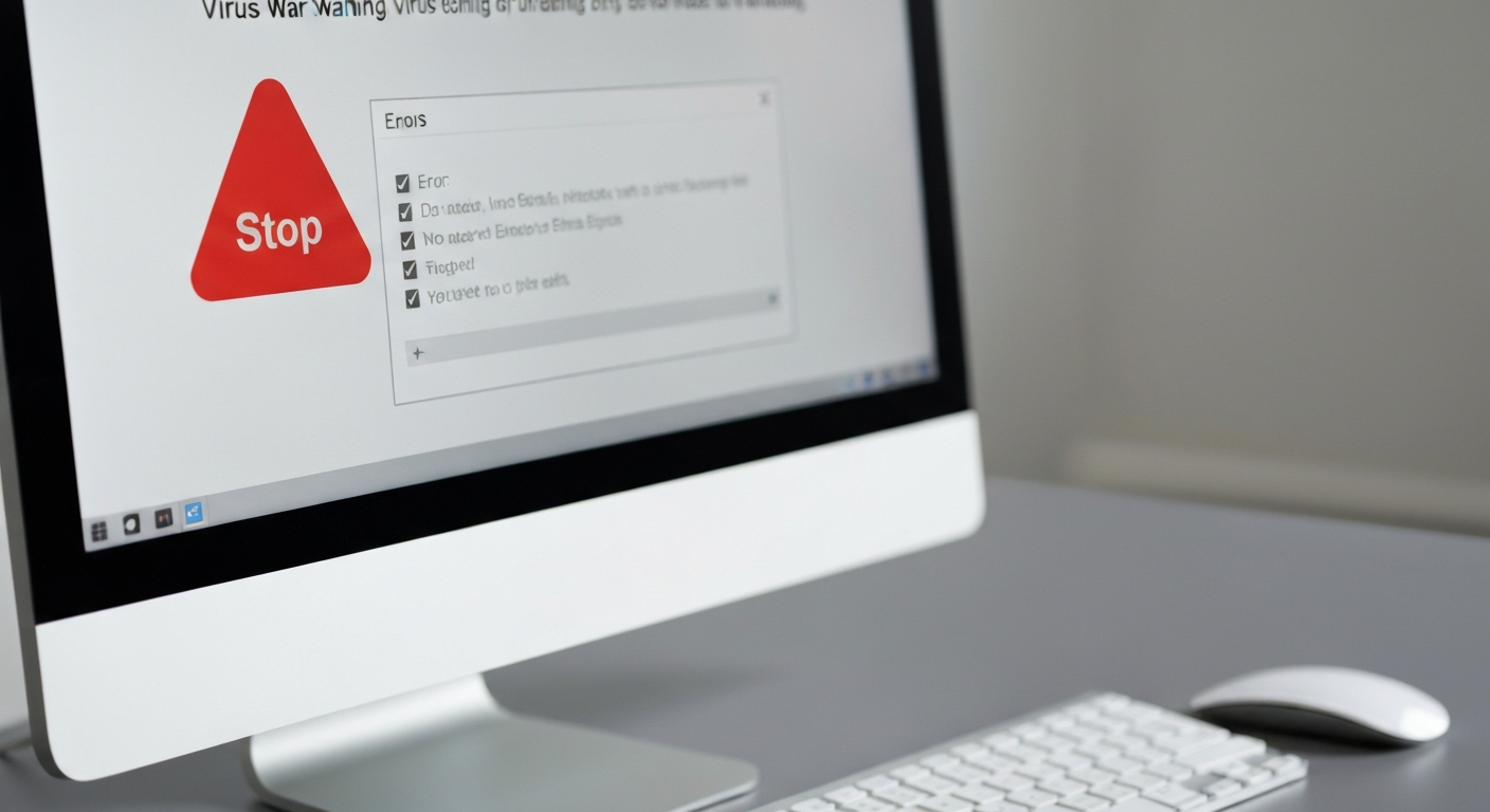 Écran d'ordinateur affichant une alerte de virus informatique pour illustrer les pannes fréquentes