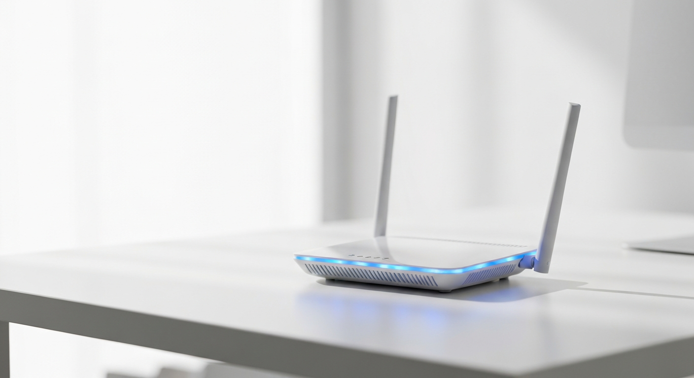 Routeur Wi-Fi moderne avec voyants LED lumineux pour illustrer les problèmes de connexion internet