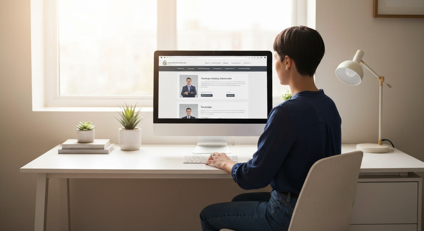 Personne effectuant des démarches administratives en ligne sur ordinateur