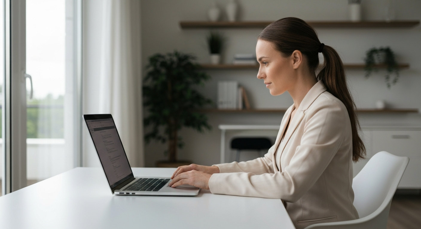 Personne en formation informatique sur ordinateur portable dans un cadre d'apprentissage personnalisé à domicile