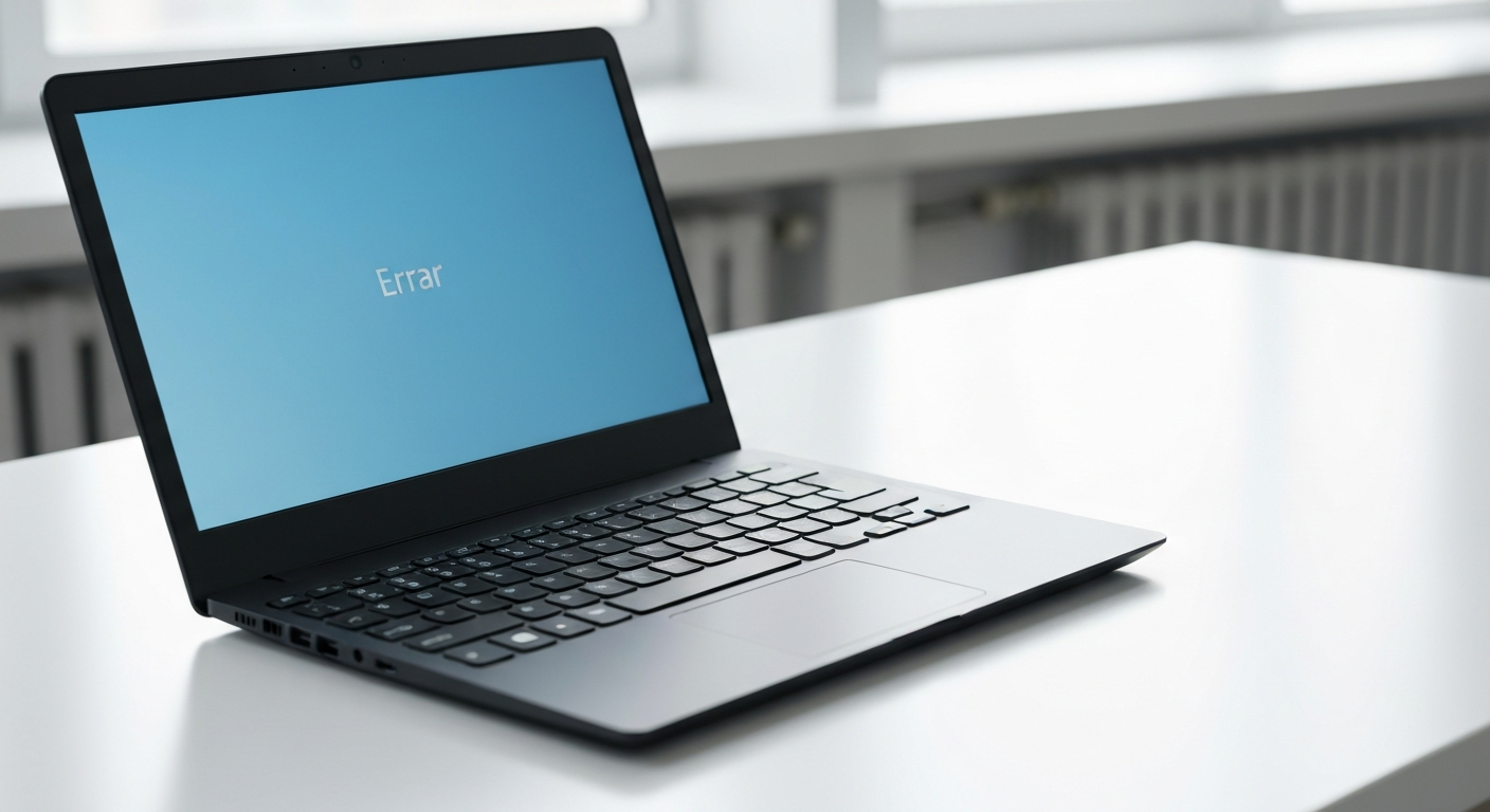 Ordinateur portable affichant un écran d'erreur bleu sur un bureau, illustrant les pannes informatiques courantes nécessitant une réparation