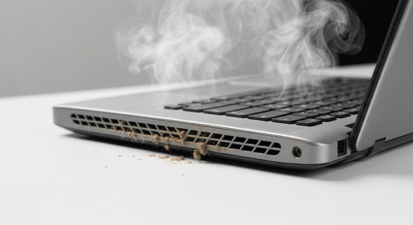Ordinateur portable en surchauffe avec ventilateurs encrassés nécessitant une réparation à Saint-Méloir-des-Ondes