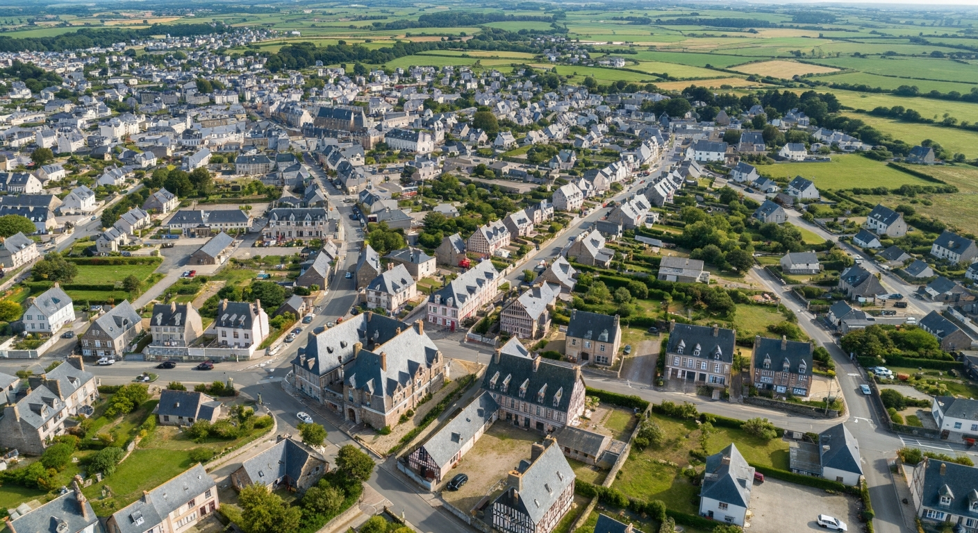 Vue aérienne de Saint-Méloir-des-Ondes et communes environnantes dans la zone d'intervention pour réparation ordinateur